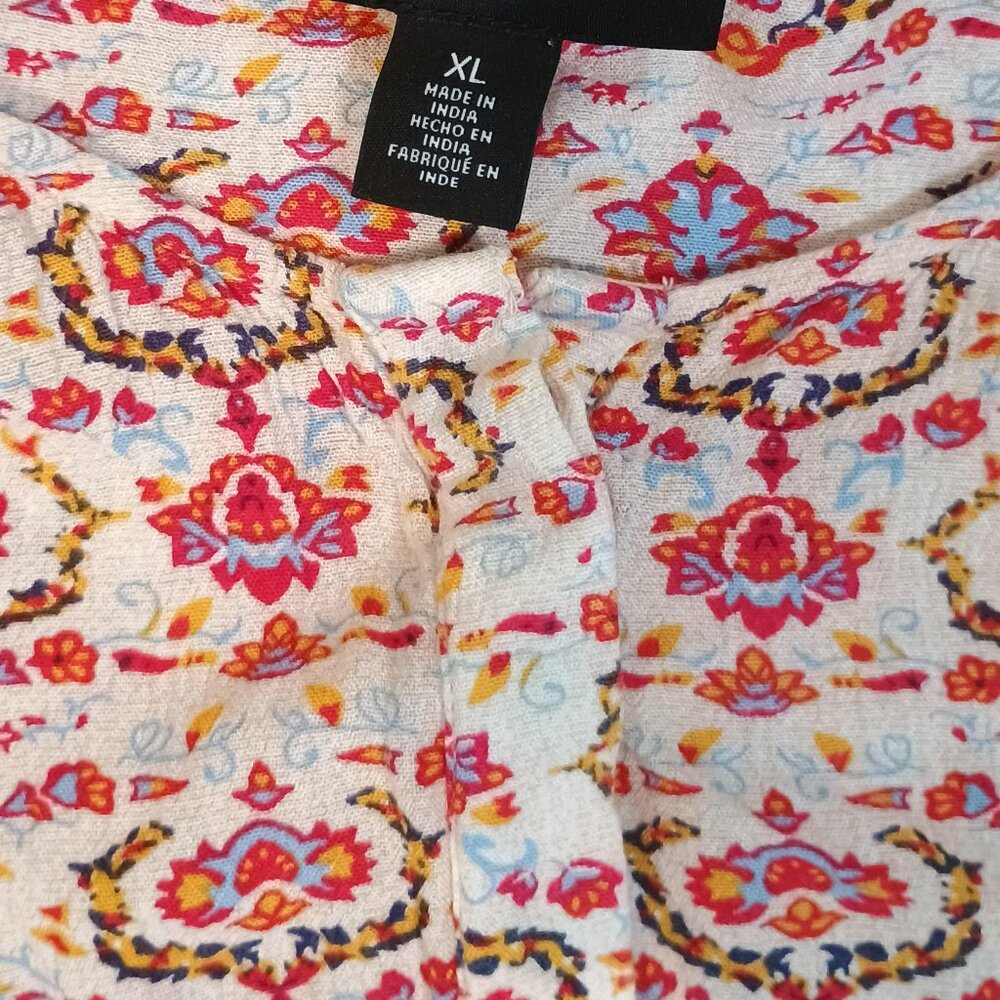 Nine West Jeans Blouse Womens XL Red Pink Yellow Floral Boho Lucy India Tunic To - Picture 2 of 11